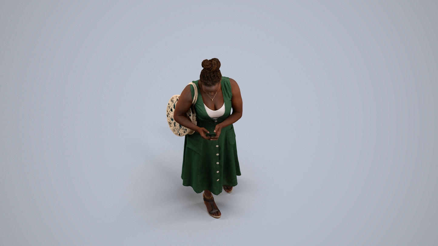 realistic 3D woman casual standing, scanned archviz people for Blender and 3ds Max, back view render