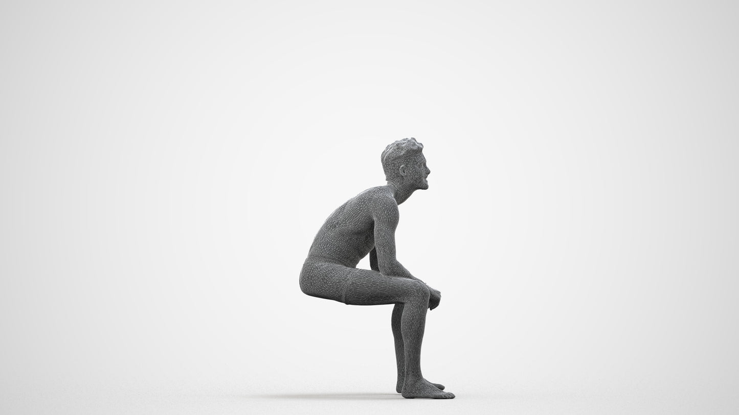 photogrammetry 3D man pool, realistic human model archviz FBX, wireframe side view