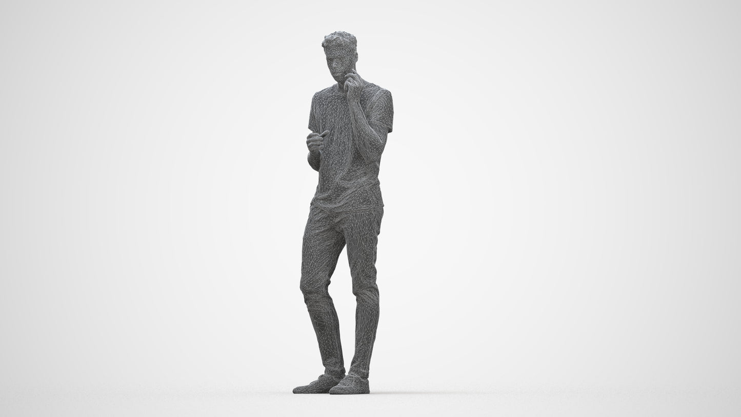 3D people model man casual standing, scanned human for 3ds Max rendering, wireframe back view