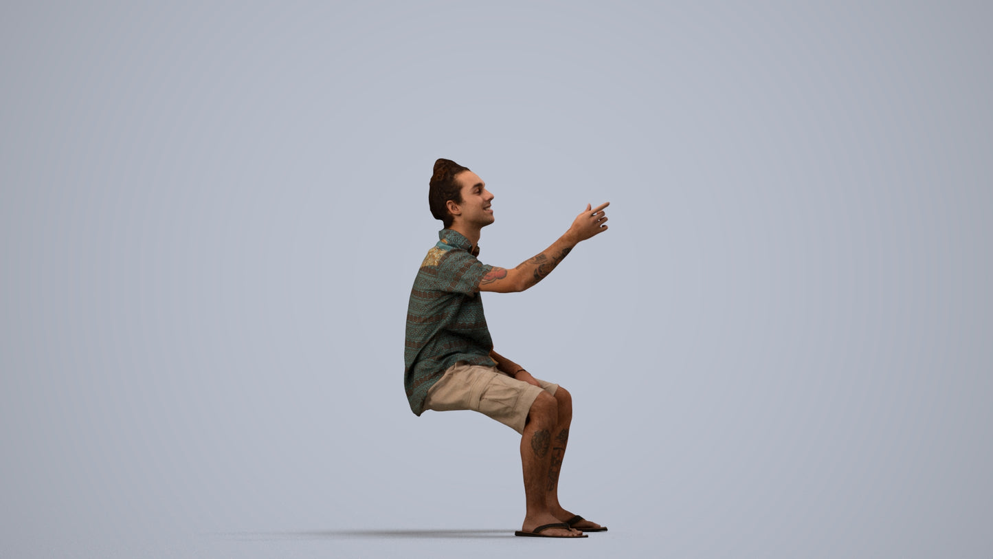 scanned 3D man casual sitting, photogrammetry people for Enscape and V-Ray, side view render