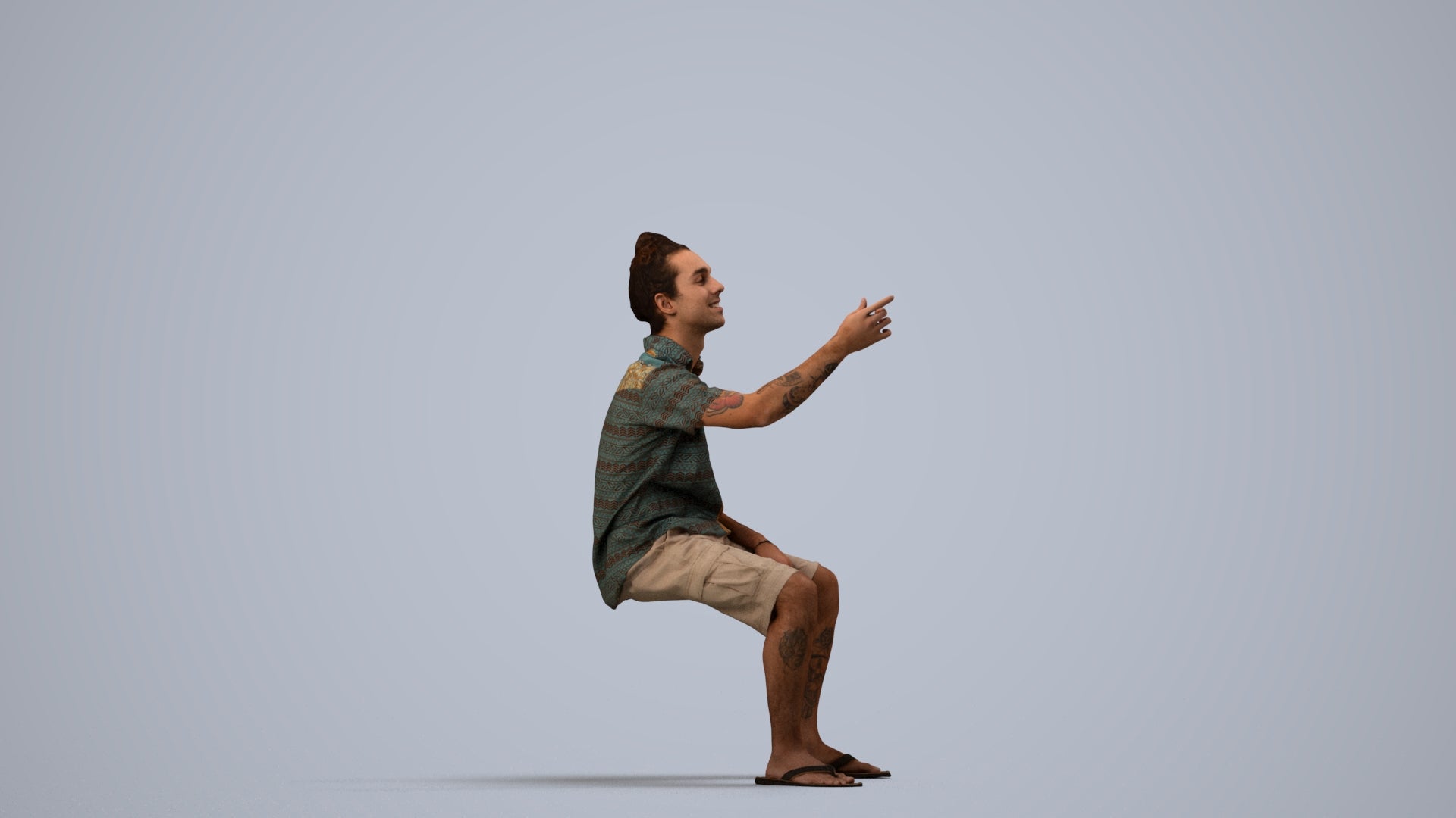 scanned 3D man casual sitting, photogrammetry people for Enscape and V-Ray, side view render