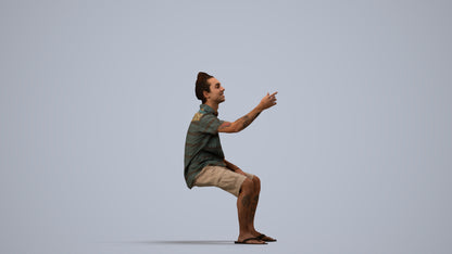 scanned 3D man casual sitting, photogrammetry people for Enscape and V-Ray, side view render