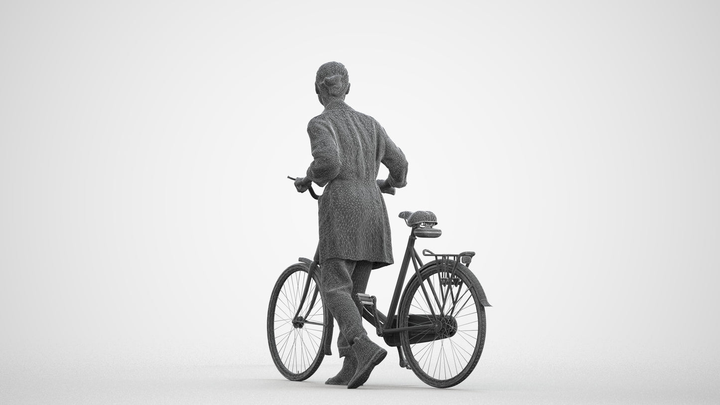 realistic 3D people woman casual cycling, render-ready for V-Ray and Corona, FBX OBJ, wireframe front view