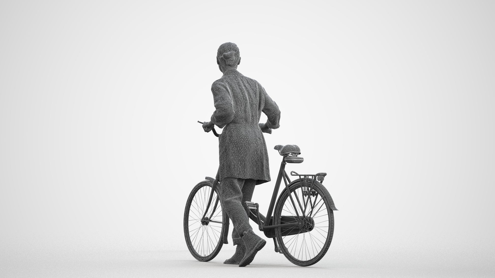 realistic 3D people woman casual cycling, render-ready for V-Ray and Corona, FBX OBJ, wireframe front view
