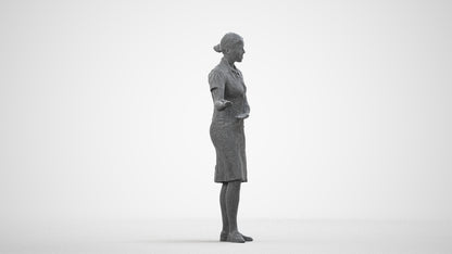 3D scanned woman hospitality, photorealistic archviz people for Enscape and SketchUp, wireframe side view