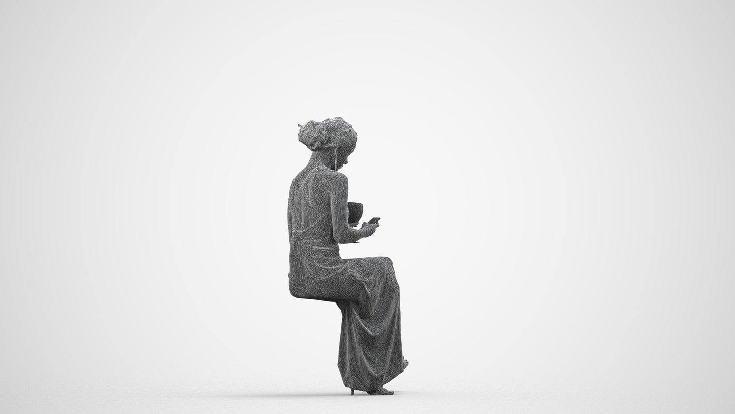 3D people model woman formal formalaffairs, scanned human for 3ds Max rendering, wireframe side view