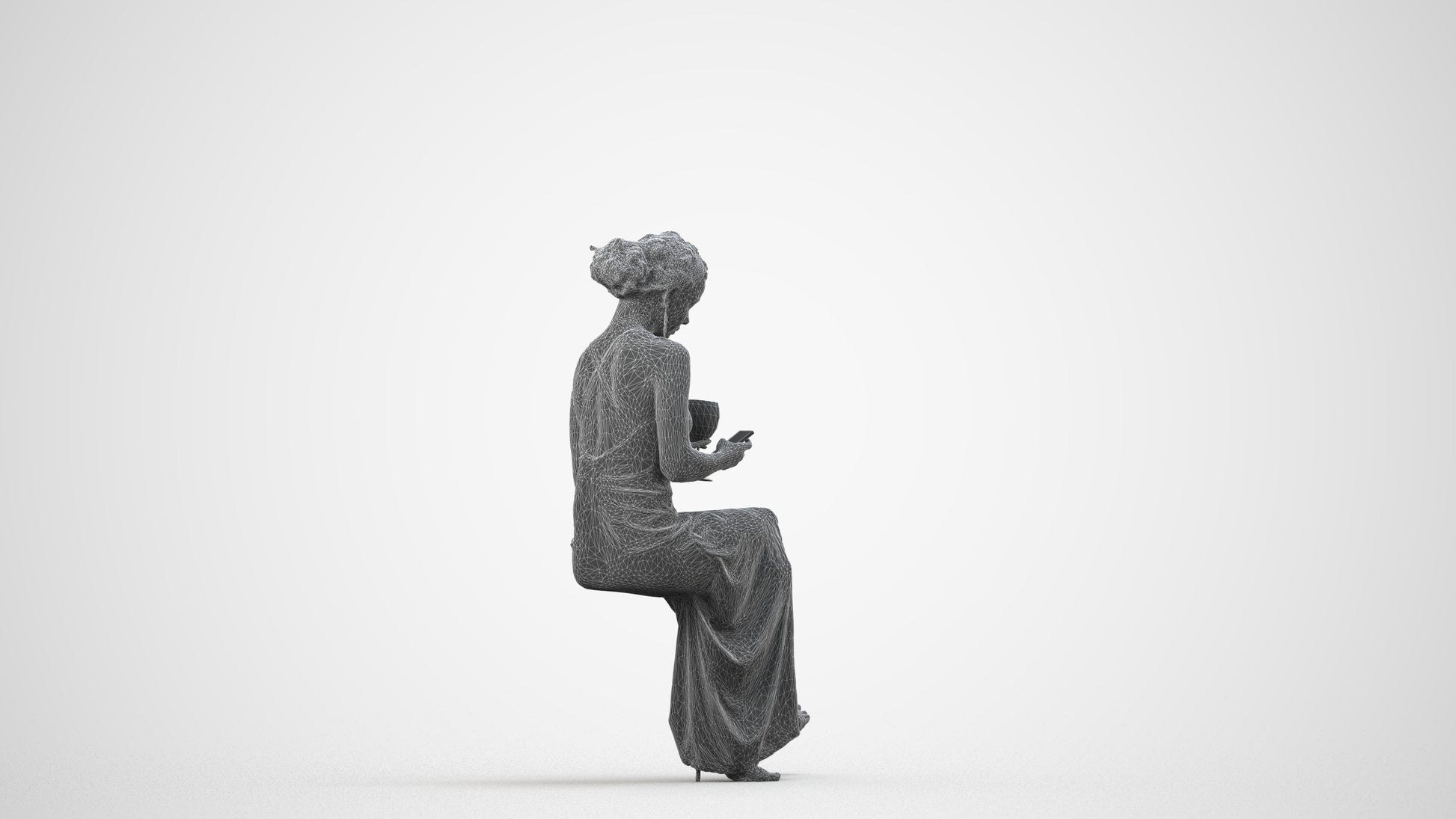 3D people model woman formal formalaffairs, scanned human for 3ds Max rendering, wireframe side view