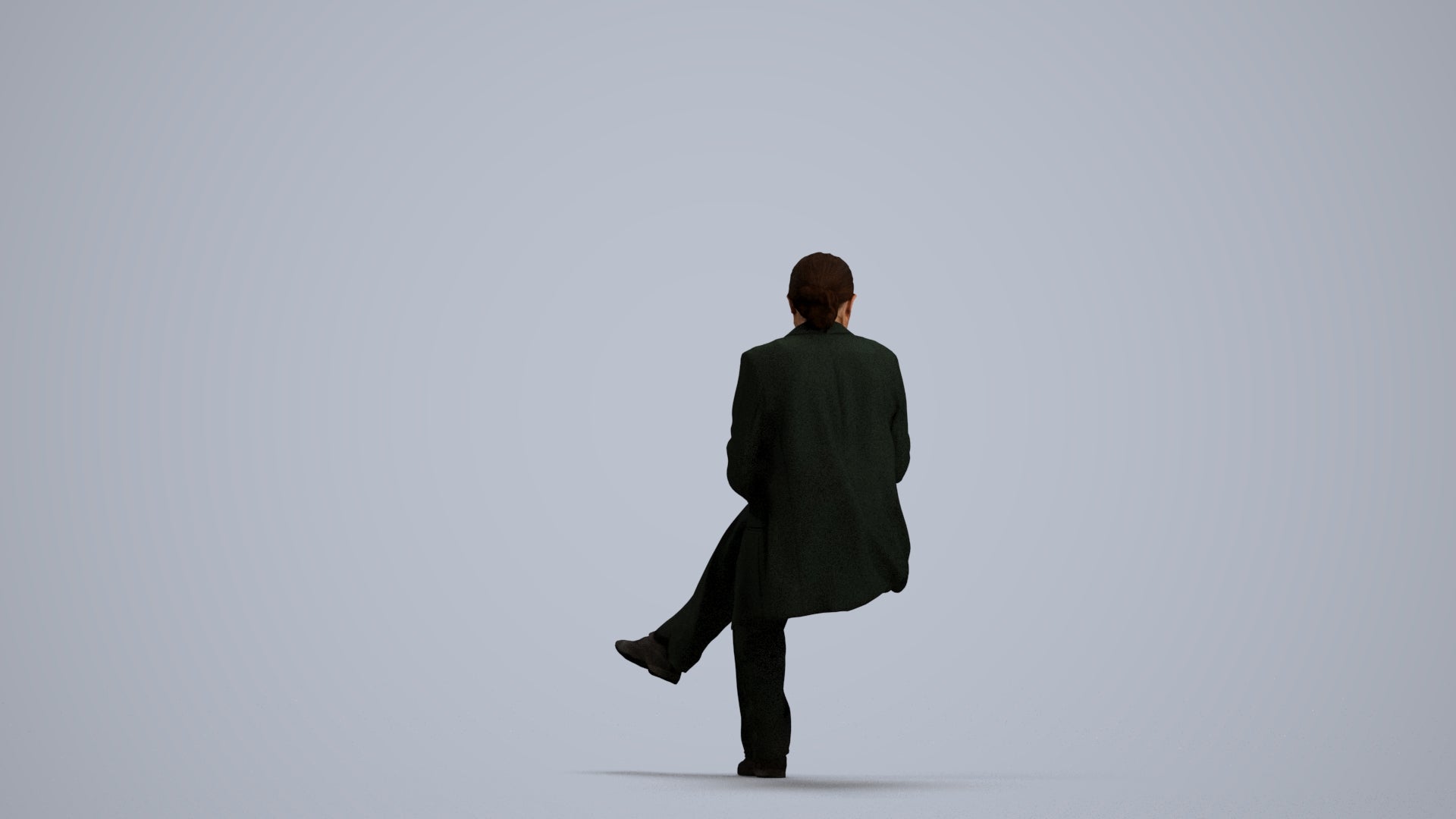 3D human model woman business, photogrammetry scanned person for archviz, front view render