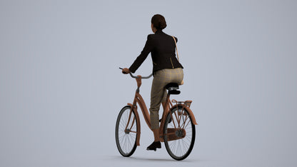 realistic 3D woman business cycling, scanned archviz people for Blender and 3ds Max, front view render