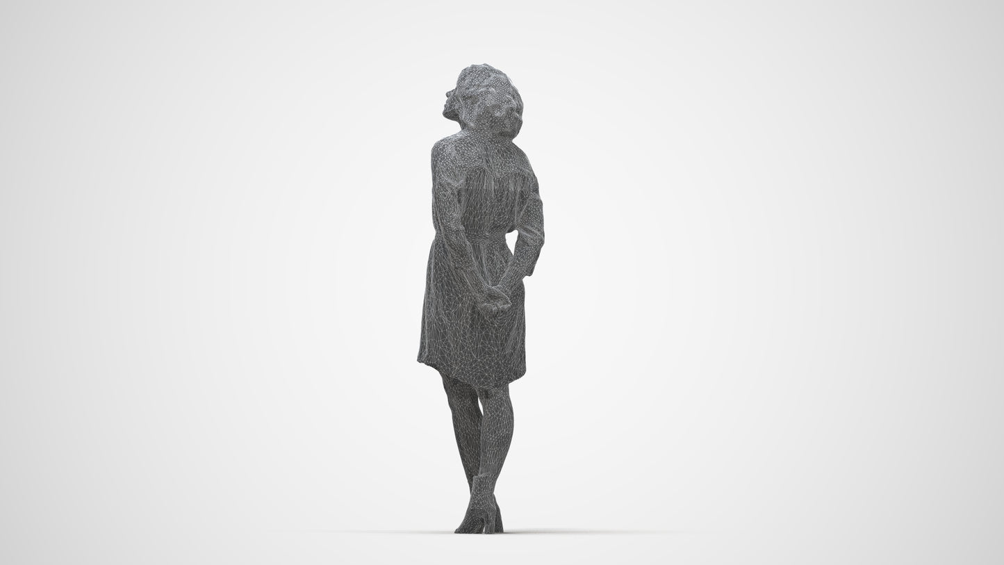 3D people model woman casual standing, scanned human for 3ds Max rendering, wireframe back view