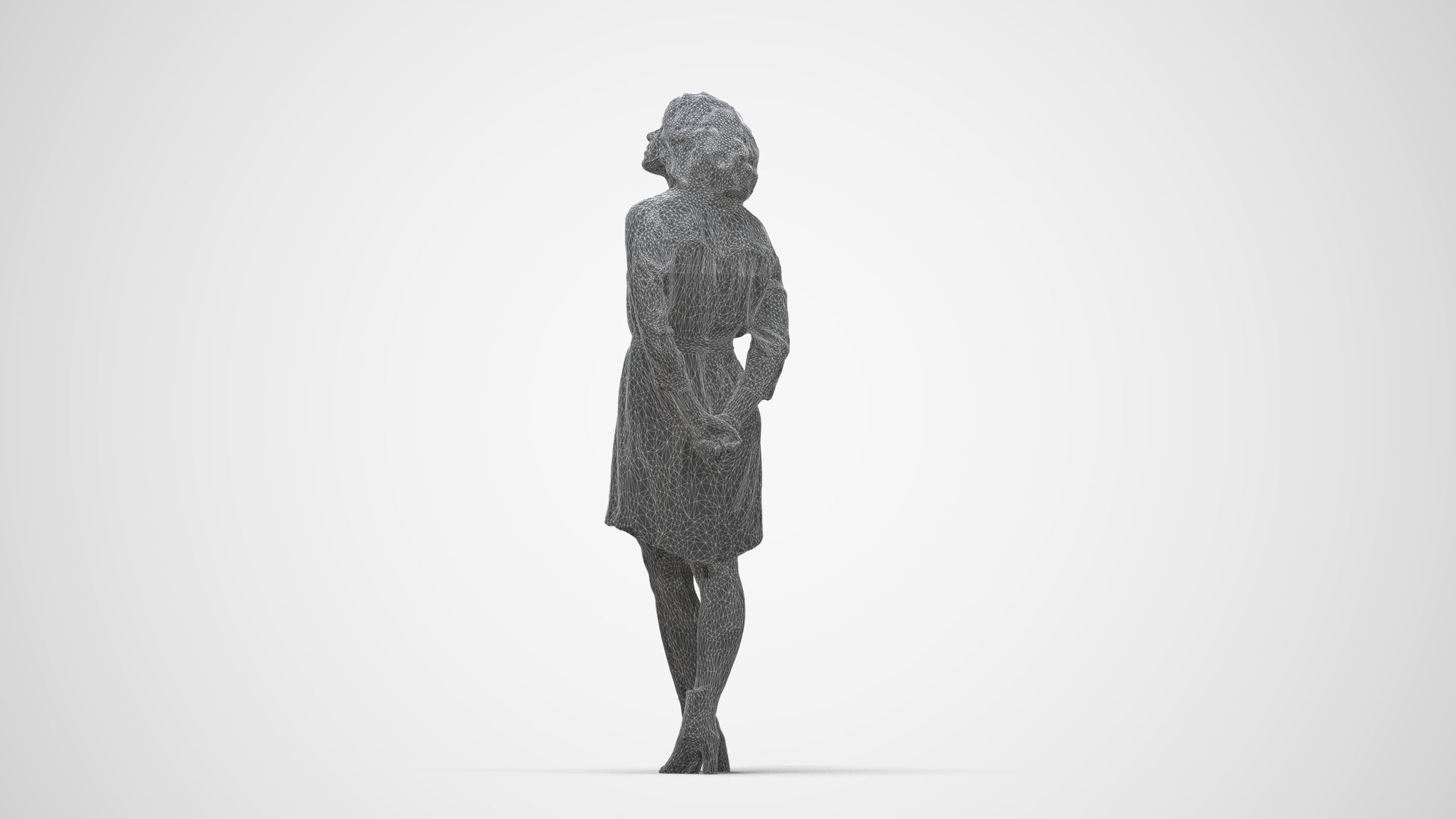 3D people model woman casual standing, scanned human for 3ds Max rendering, wireframe back view