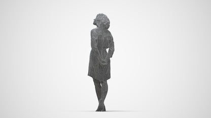 3D people model woman casual standing, scanned human for 3ds Max rendering, wireframe back view