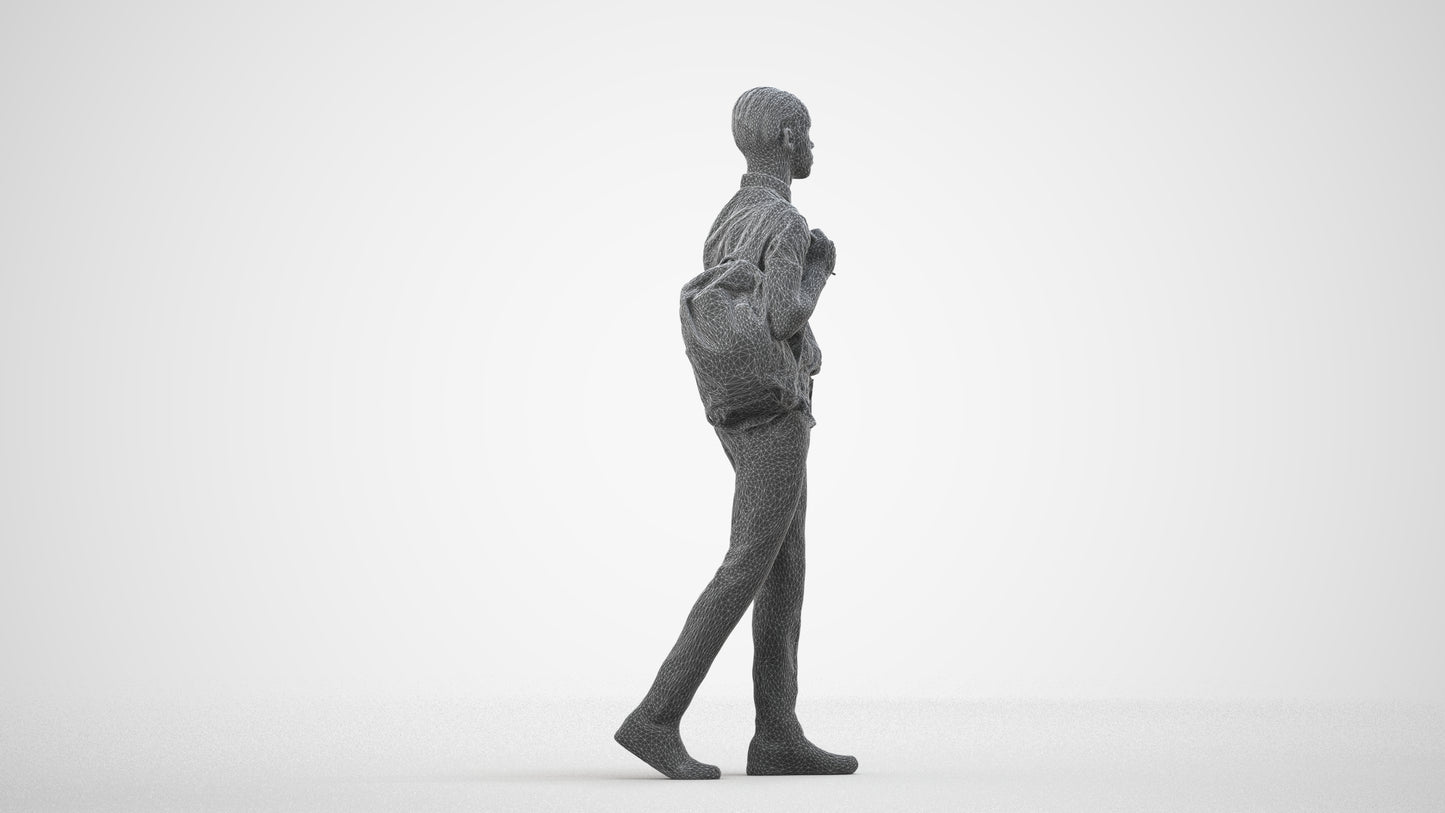 scanned 3D boy kids, photogrammetry people for Enscape and V-Ray, wireframe side view