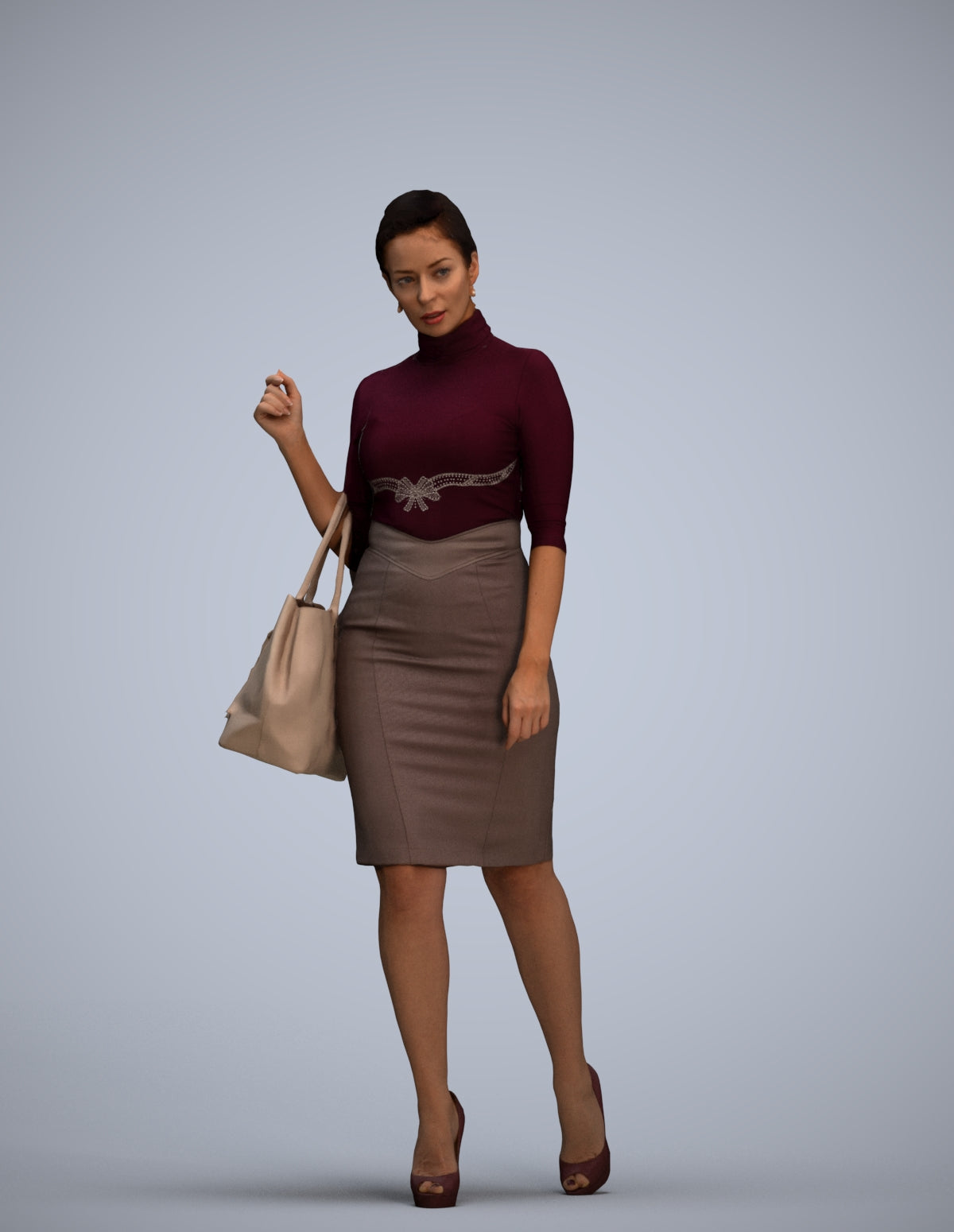 3D scanned woman standing business, photorealistic archviz people for Enscape and SketchUp