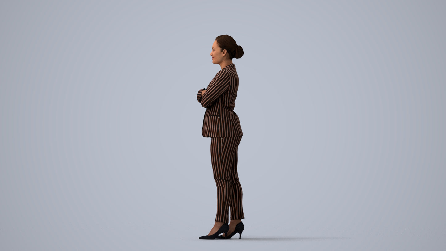scanned 3D woman business standing, photogrammetry people for Enscape and V-Ray, three-quarter view render