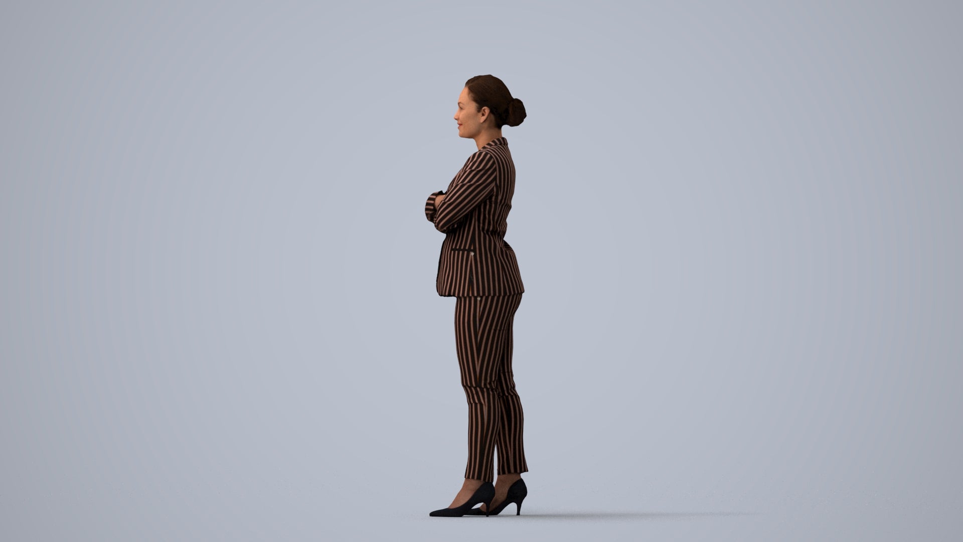 scanned 3D woman business standing, photogrammetry people for Enscape and V-Ray, three-quarter view render