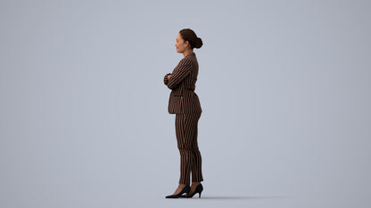 scanned 3D woman business standing, photogrammetry people for Enscape and V-Ray, three-quarter view render