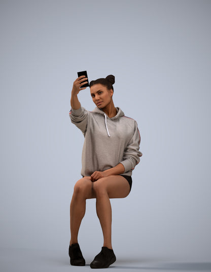 scanned 3D woman casual sitting, photogrammetry people for Enscape and V-Ray