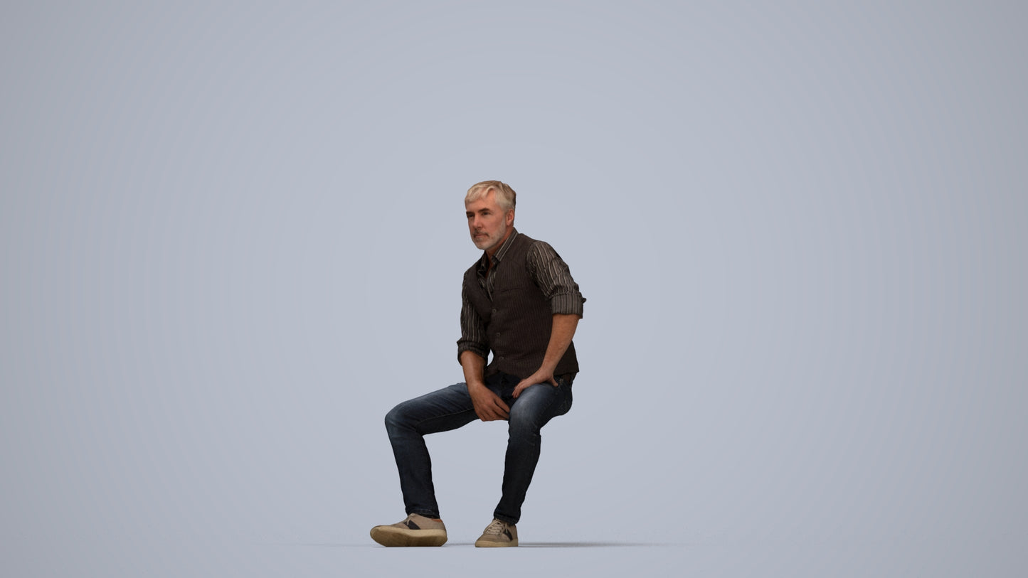 scanned 3D man casual sitting, photogrammetry people for Enscape and V-Ray, top-down view render