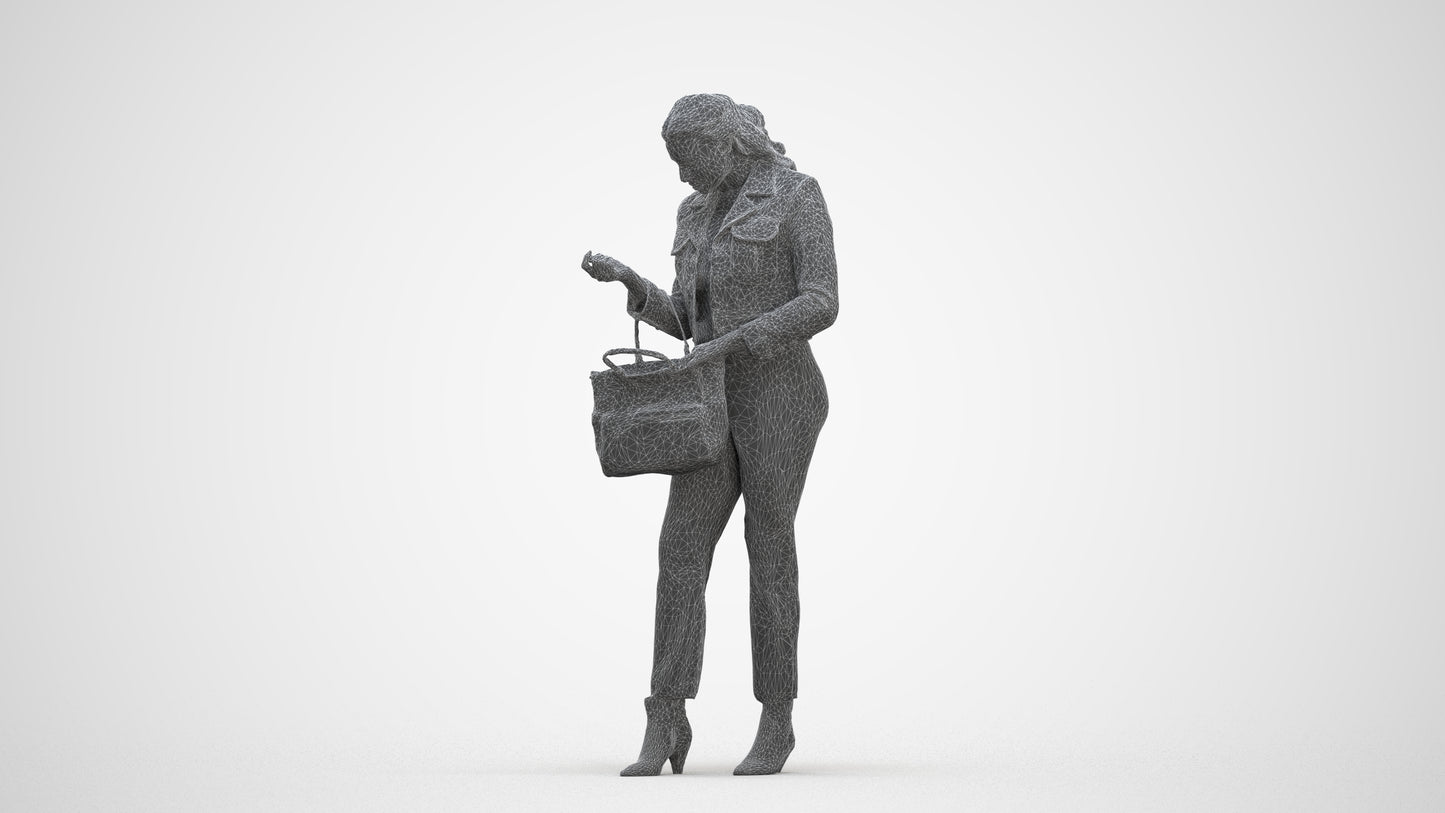 realistic 3D woman business standing, scanned archviz people for Blender and 3ds Max, three-quarter front view render