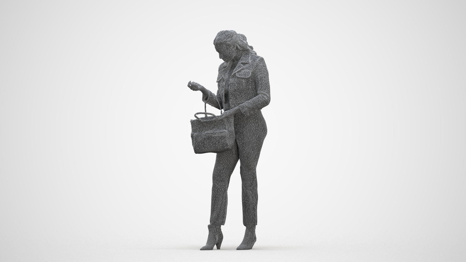 realistic 3D woman business standing, scanned archviz people for Blender and 3ds Max, three-quarter front view render