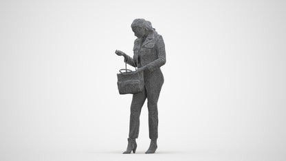 realistic 3D woman business standing, scanned archviz people for Blender and 3ds Max, three-quarter front view render