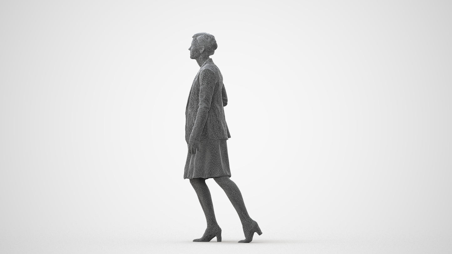 photogrammetry 3D woman business walking, realistic human model archviz FBX, square thumbnail