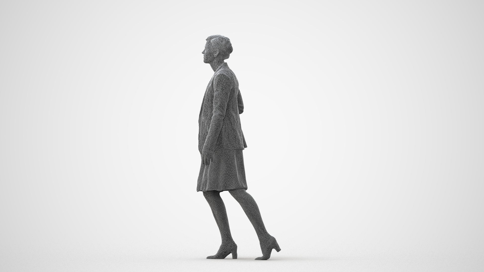 photogrammetry 3D woman business walking, realistic human model archviz FBX, square thumbnail