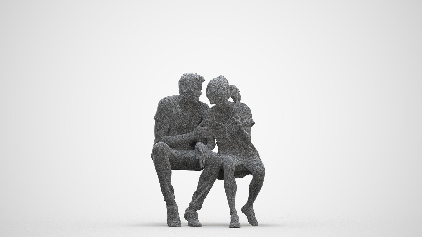 3D people model woman casual couple, scanned human for 3ds Max rendering, three-quarter front view render