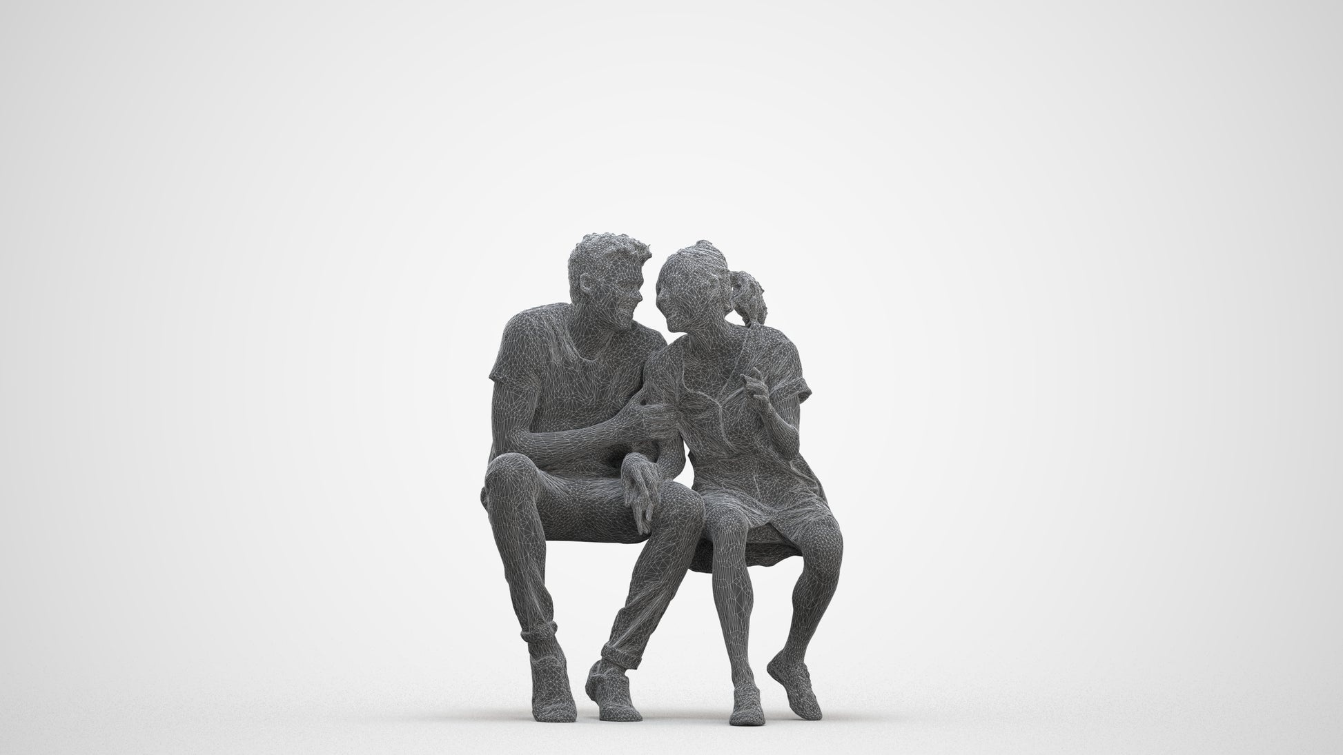 3D people model woman casual couple, scanned human for 3ds Max rendering, three-quarter front view render