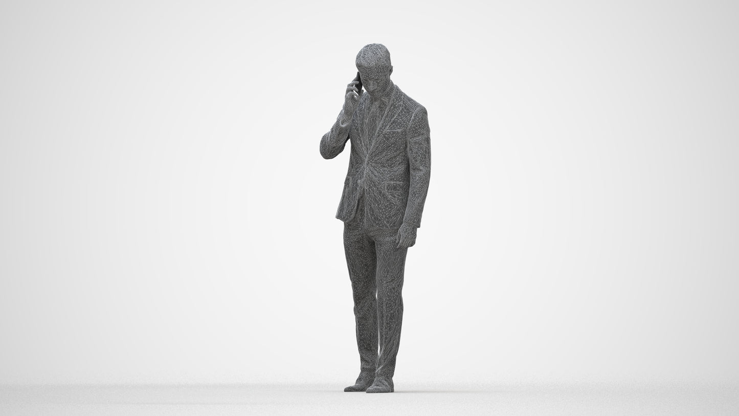 3D human model man business, photogrammetry scanned person for archviz, wireframe back view