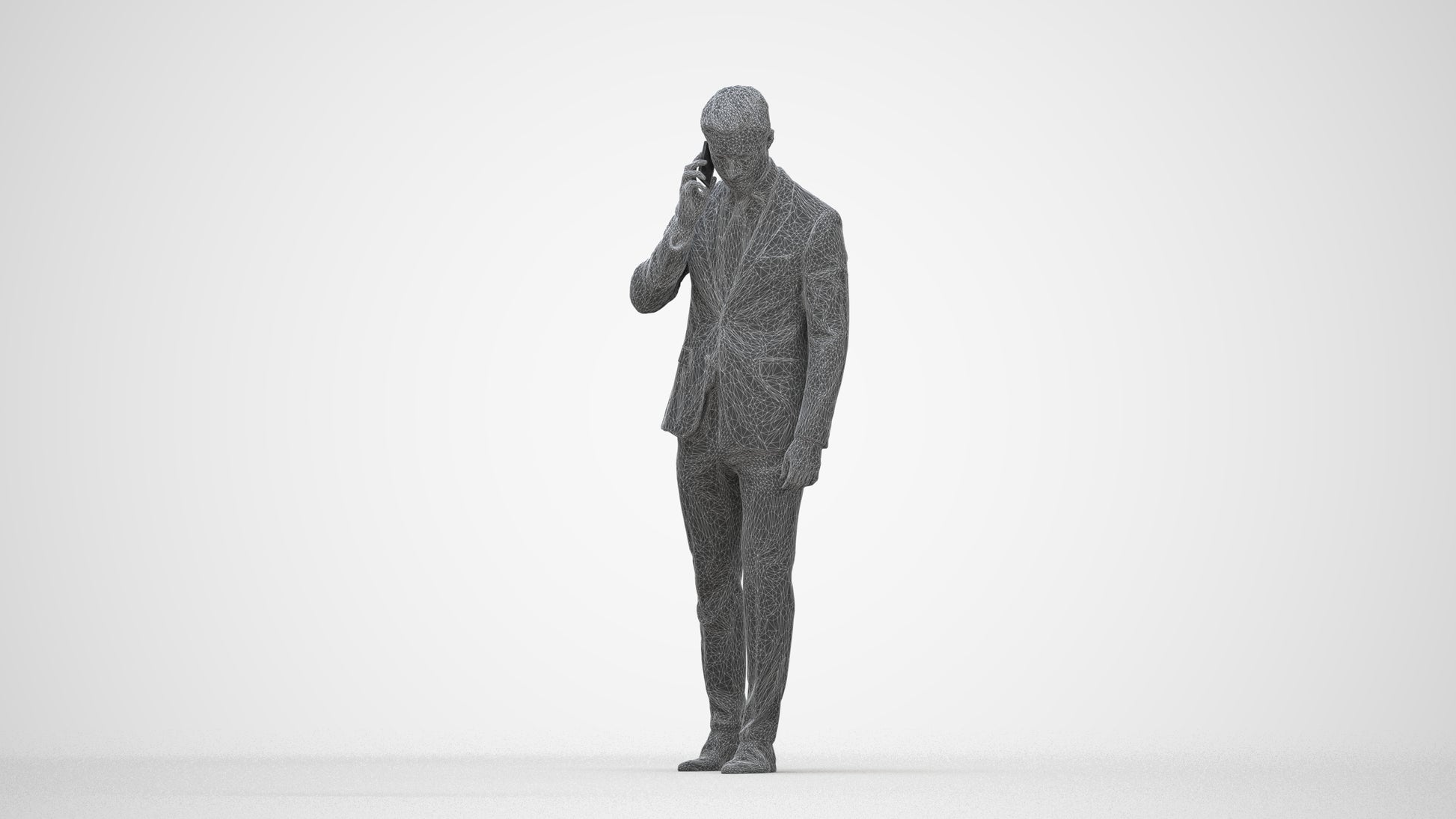 3D human model man business, photogrammetry scanned person for archviz, wireframe back view