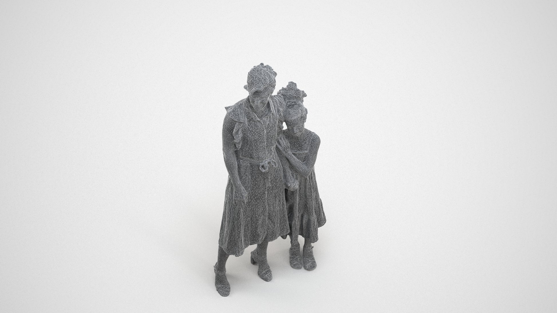 3D people model girl casual kids, scanned human for 3ds Max rendering, wireframe three-quarter view