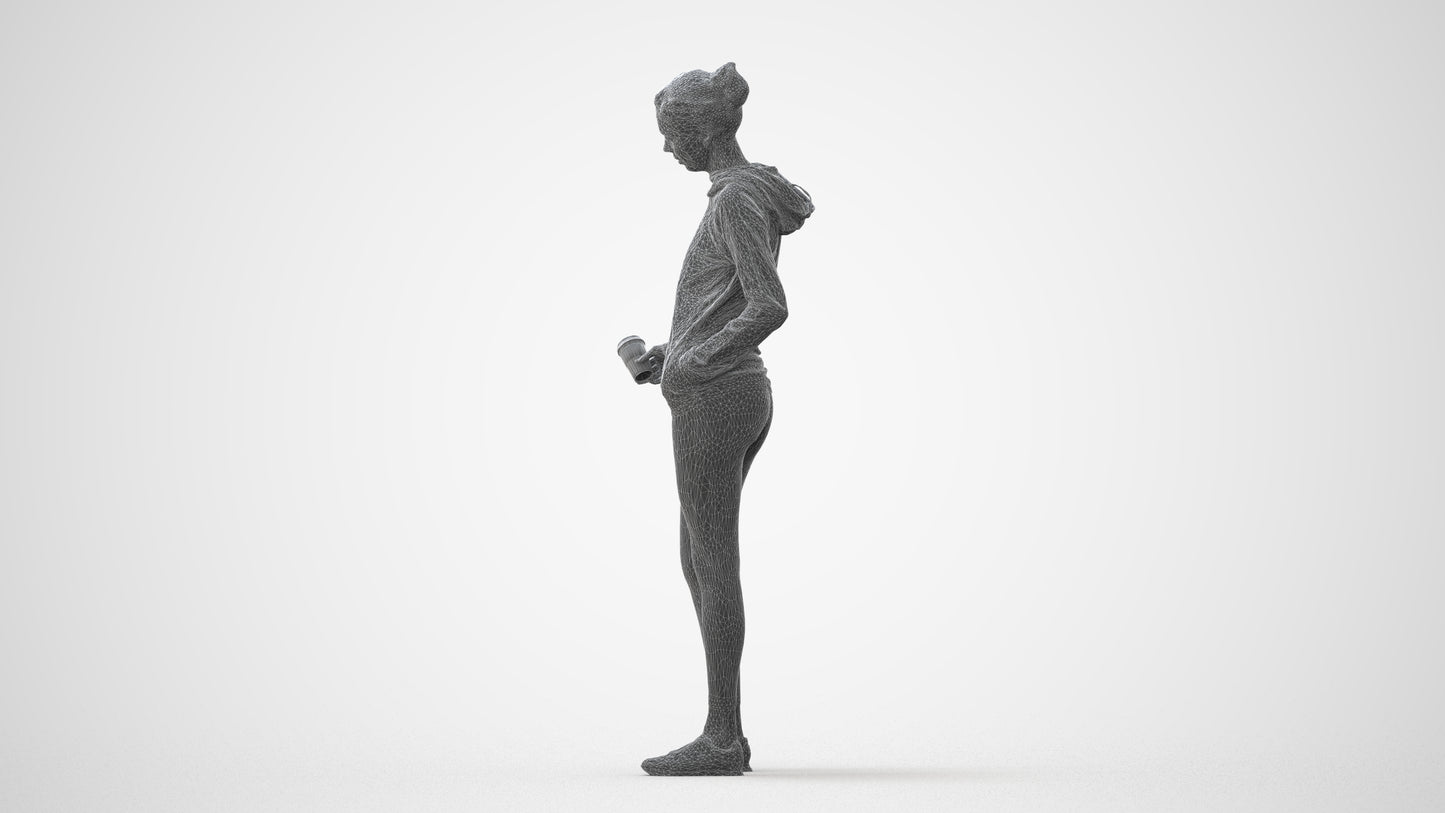 3D scanned woman standing sport, photorealistic archviz people for Enscape and SketchUp, square thumbnail