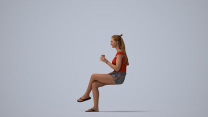 realistic 3D people girl casual sitting, render-ready for V-Ray and Corona, FBX OBJ, three-quarter view render