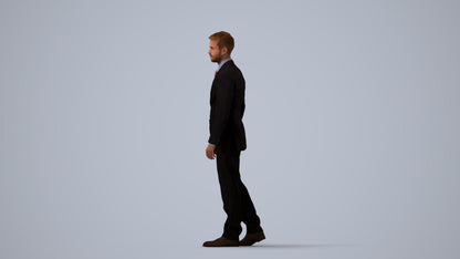 3D human model man business standing, photogrammetry scanned person for archviz, three-quarter view render
