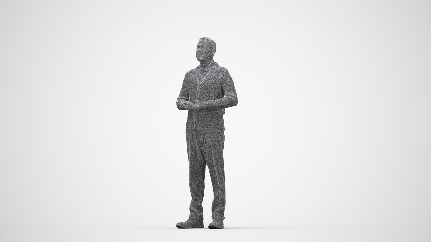 scanned 3D man business standing, photogrammetry people for Enscape and V-Ray, wireframe back view