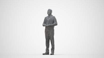 scanned 3D man business standing, photogrammetry people for Enscape and V-Ray, wireframe back view