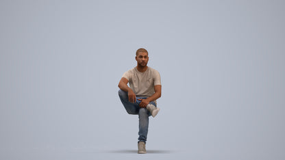 3D human model man casual sitting, photogrammetry scanned person for archviz, standing pose render