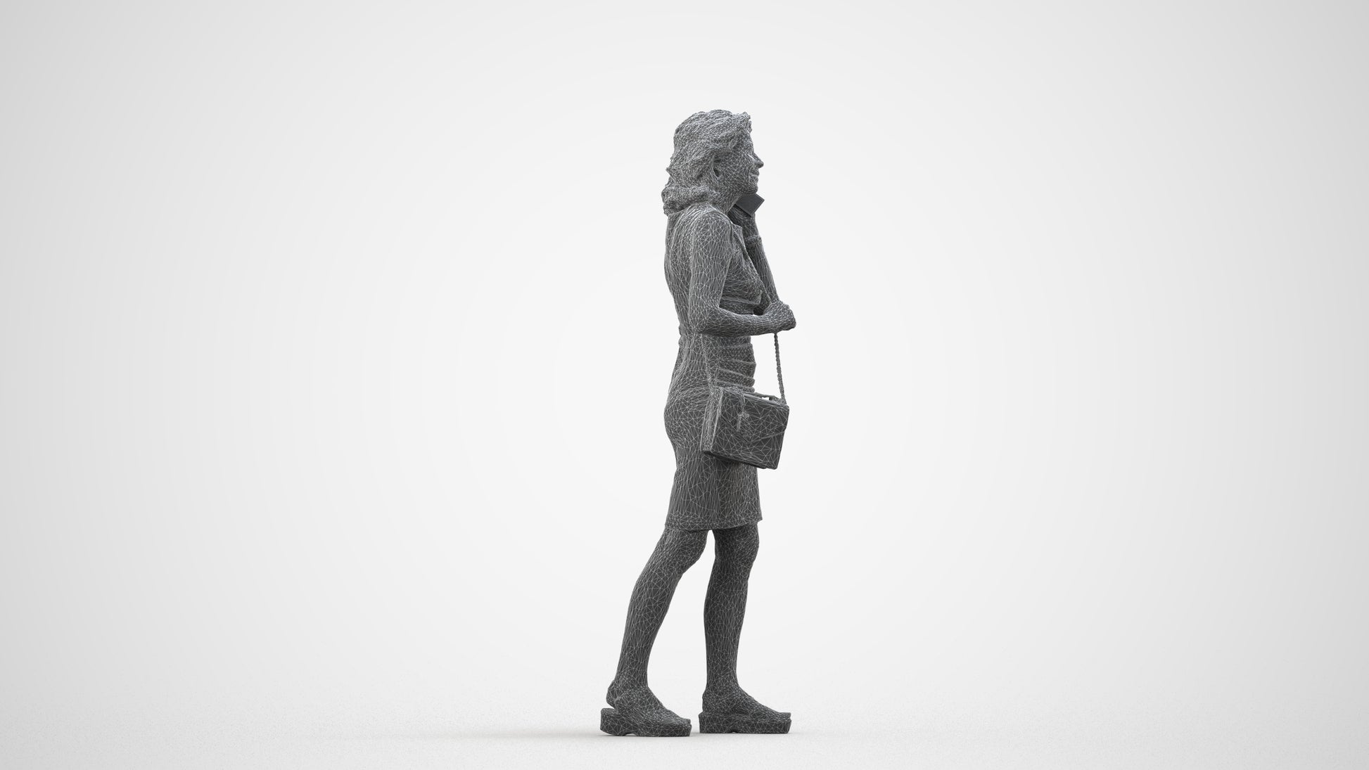 realistic 3D human woman business walking, archviz people FBX OBJ for Blender, wireframe side view