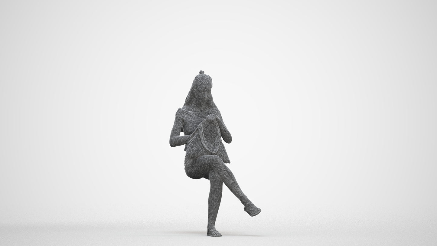 photogrammetry 3D girl casual sitting, realistic human model archviz FBX, three-quarter front view render