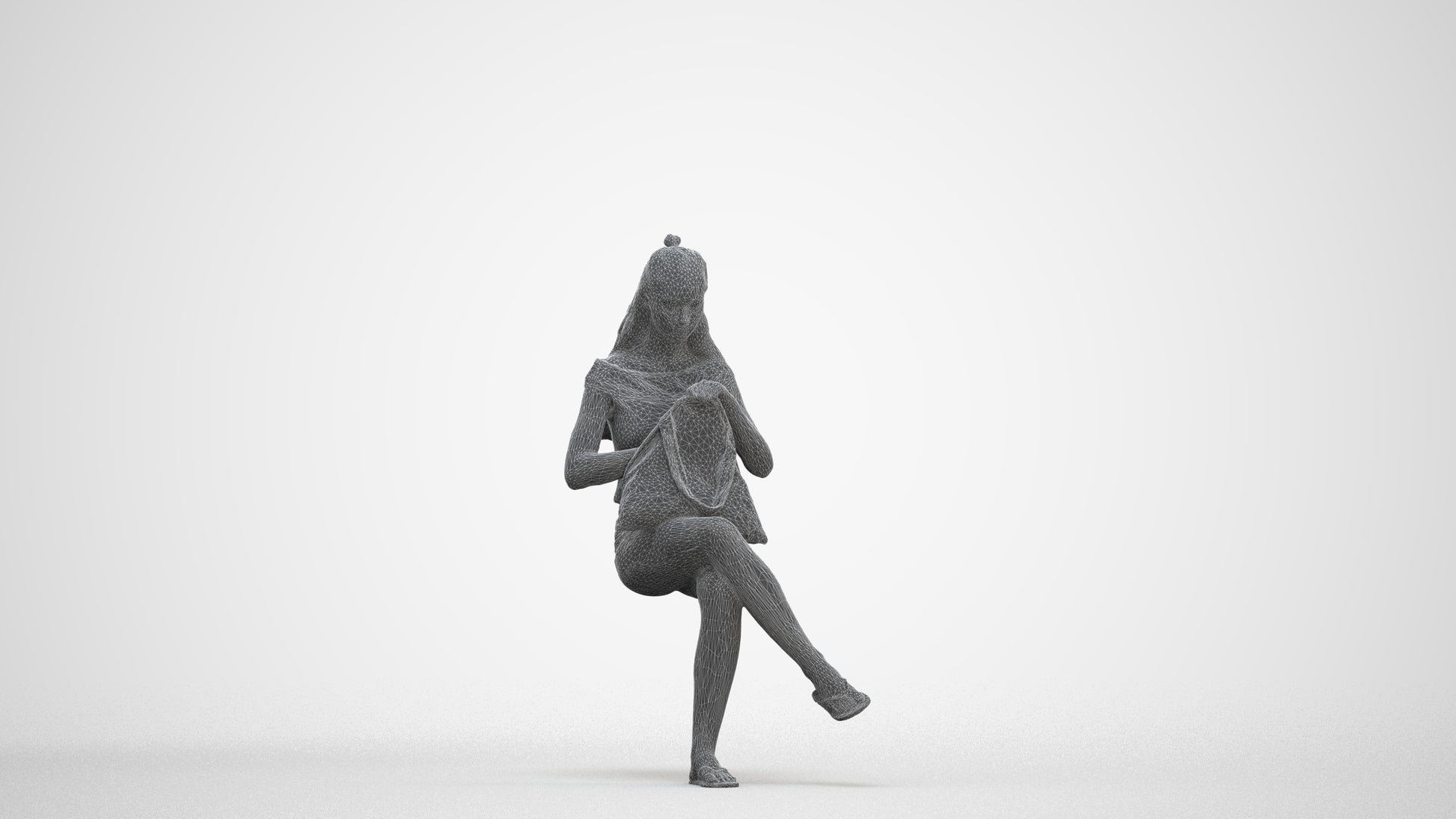 photogrammetry 3D girl casual sitting, realistic human model archviz FBX, three-quarter front view render