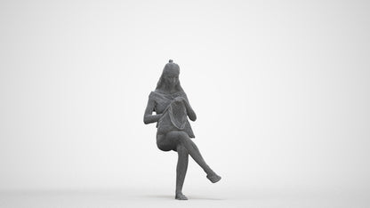 photogrammetry 3D girl casual sitting, realistic human model archviz FBX, three-quarter front view render