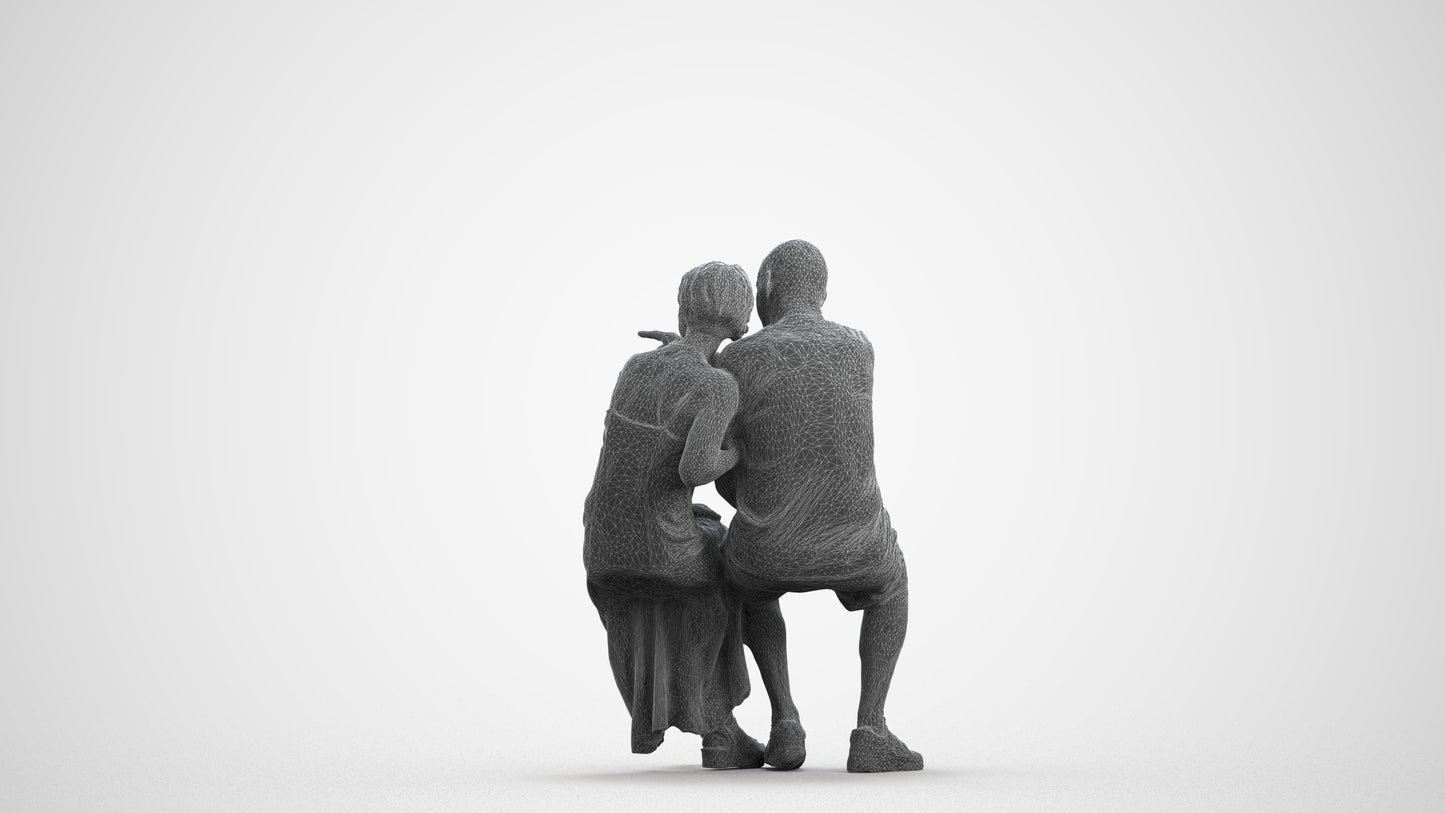 photogrammetry 3D senior woman couple, realistic human model archviz FBX, wireframe front view