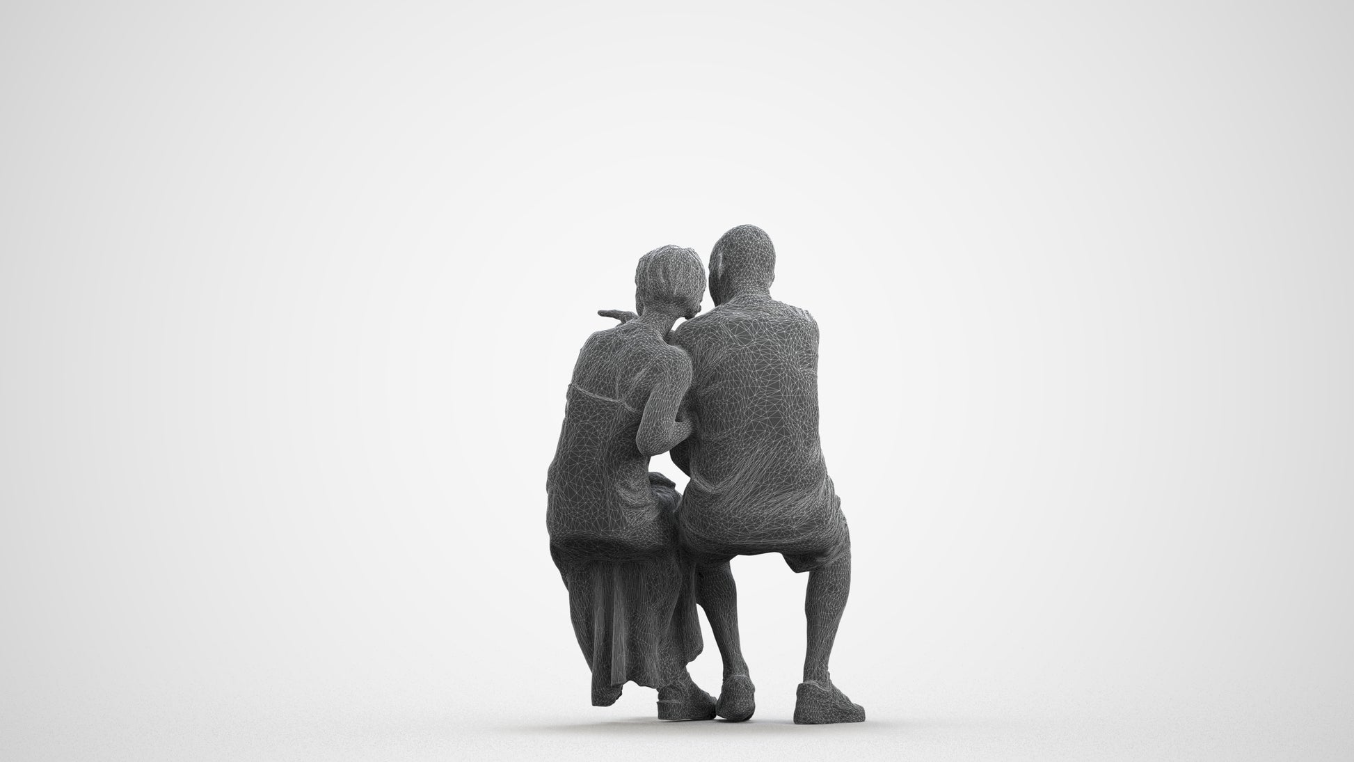 photogrammetry 3D senior woman couple, realistic human model archviz FBX, wireframe front view