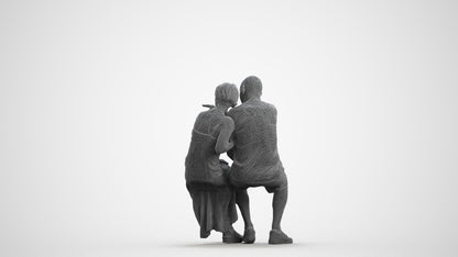 photogrammetry 3D senior woman couple, realistic human model archviz FBX, wireframe front view