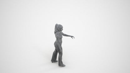 realistic 3D human woman casual door, archviz people FBX OBJ for Blender, wireframe three-quarter view
