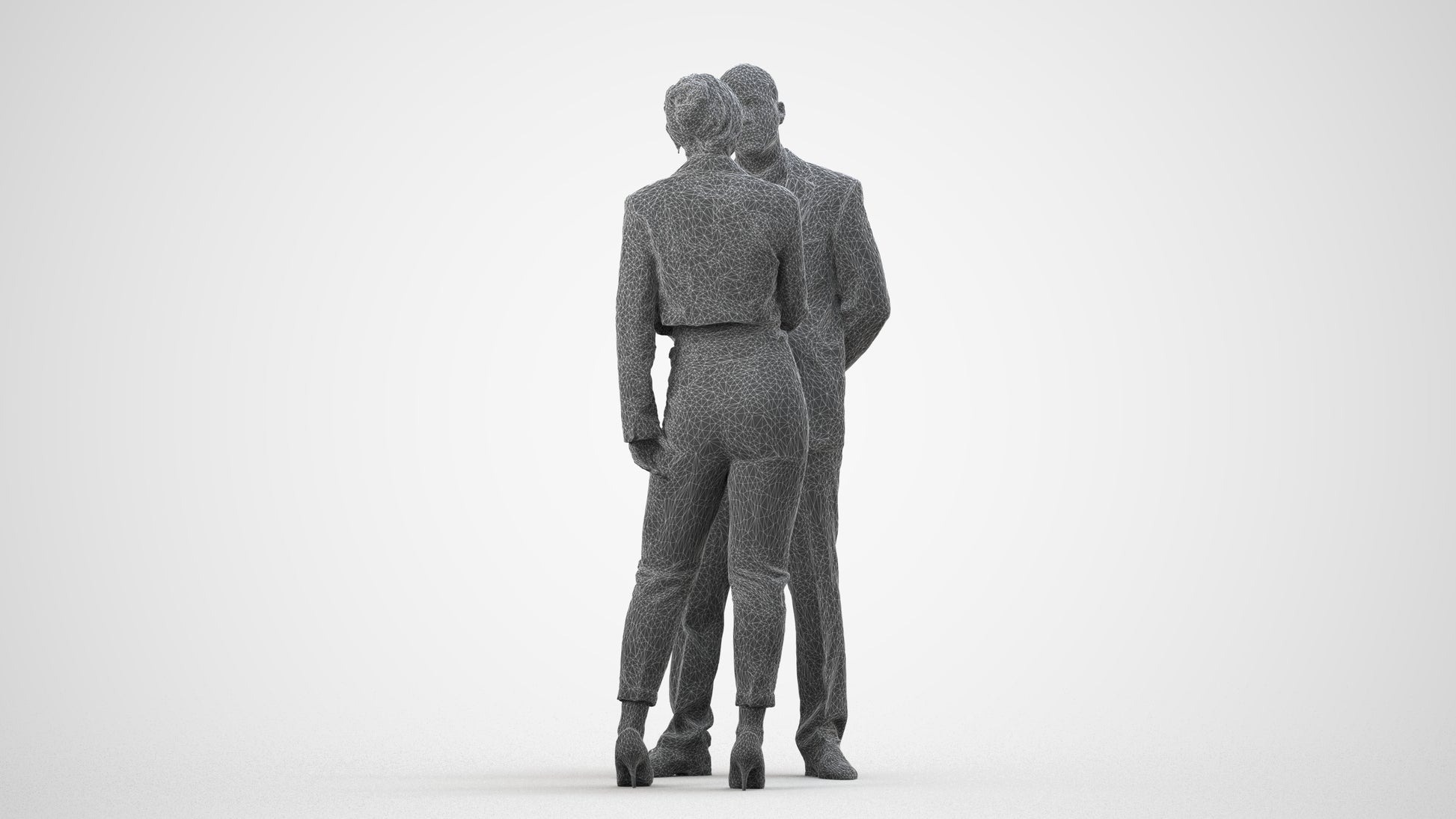 3D scanned woman business, photorealistic archviz people for Enscape and SketchUp, wireframe side view