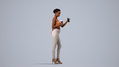 realistic 3D woman casual standing, scanned archviz people for Blender and 3ds Max, side view render