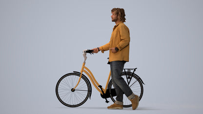 realistic 3D people man casual cycling, render-ready for V-Ray and Corona, FBX OBJ, three-quarter view render